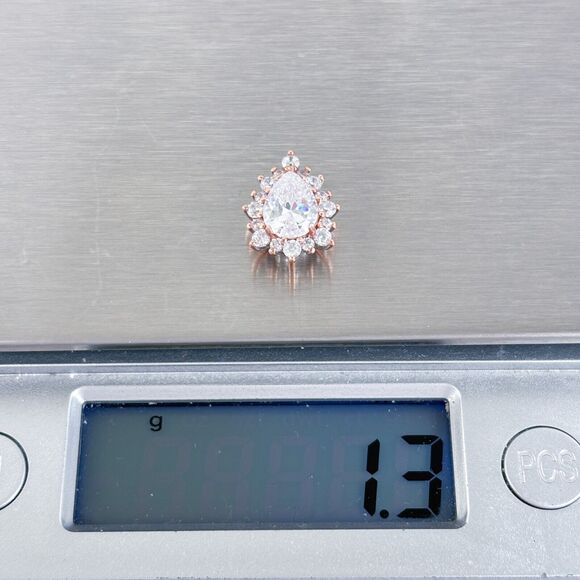 Vintage IBB Sterling Silver 925 Rose Gold Tone Pear Cubic Zirconia Pendant - Picture 5 of 6